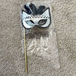 Sequined Black/Silver Cat Mask w Feathers